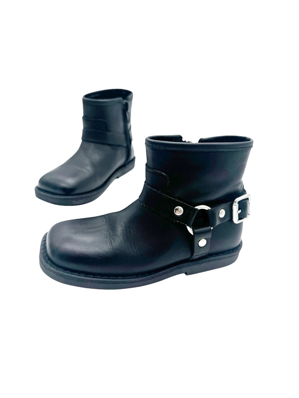 ZARA Black Leather Moto Biker Harness Boots Girls Toddler Size 8